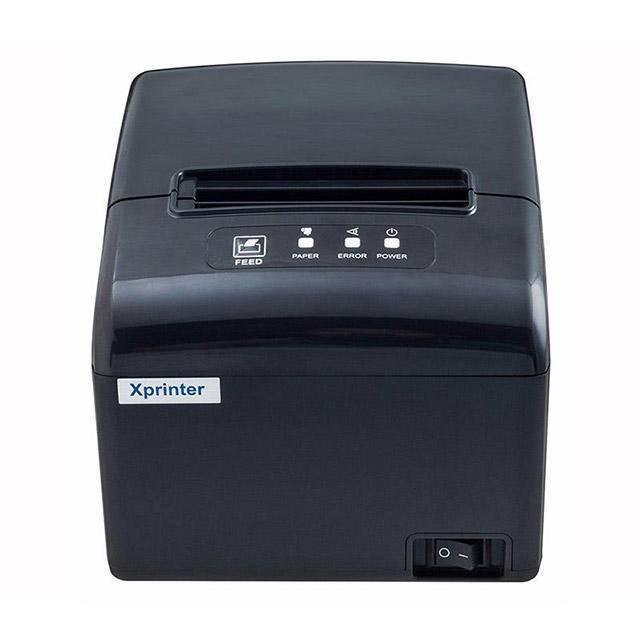 X Printer XP-S200M POS Receipt Printer Cash Register Thermal Printer - a black thermal printer featuring a front power switch, a feed button, and paper, error, and power indicators.