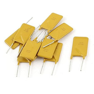 X30 UF500 30V 5A 5000mA Resettable Fuse Radial Leaded PPTC PolySwitch New - a collection of yellow radial-leaded PPTC components with "X30 UF500" printed on their rectangular bodies.