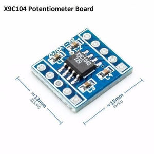 X9C104 100k Digital Potentiometer Module Controllable Resistor For Arduino - a small blue square circuit board with an integrated chip, surface-mount components, and two rows of pin headers.