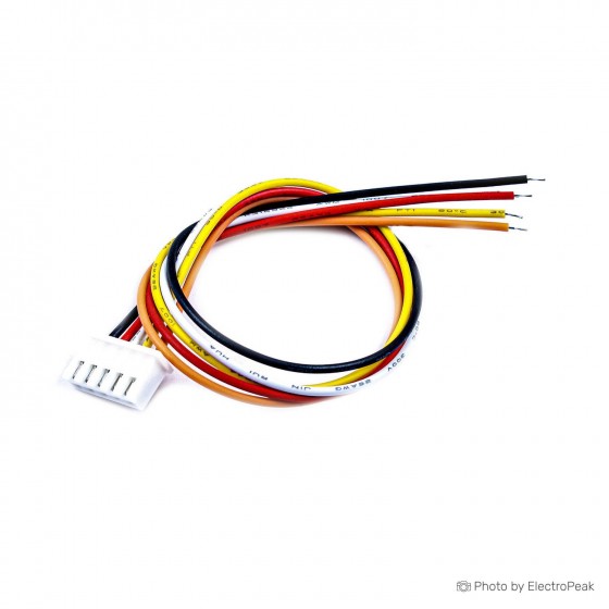 XH 2.54mm 5Pin Female Single Head Wire Connector - a white five-pin plastic connector attached to five multi-coloured wires coiled into a loop.