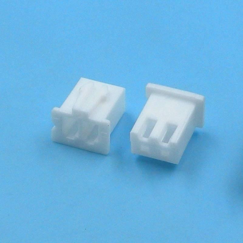 XH-JST 2PIN Electronics Low Voltage Harness 2 Pin 2.54 Connector - two white plastic two-pin connector housings on a blue background.