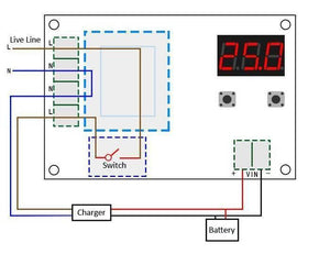 XH-M602 / XH-M633 Programable Battery Charging Control Module - Battery Charge Control Switch Protection Board - Pakistan - a circuit board with a digital display, two buttons, and terminal connections.