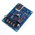 XH-M603-M632 Battery Charging Control Module DC 12V-24V Voltage Charging Discharge Monitor Relay Switch Battery Protection Board - a blue rectangular circuit board featuring a three-digit LED display, two push buttons, and a relay.