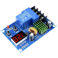 XH-M604 Battery Charger Control Module DC 6-60V Storage Lithium Battery Charging Control Switch Protection Board - a blue circuit board featuring a digital display showing 12.0, a large relay, two buttons, and a heatsink.