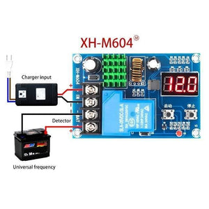XH-M604 Battery Charger Control Module DC 6-60V Storage Lithium Battery Charging Control Switch Protection Board - a blue circuit board with a red digital display reading 8.2.0, terminal blocks, and a wiring diagram.