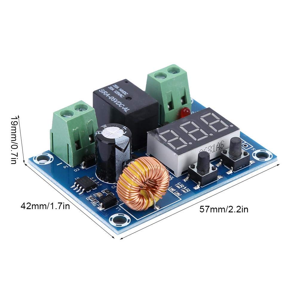 XH-M609 Low Voltage Disconnect Module 12-36V for Arduino in Pakistan - with a blue circuit board, a black relay, a three-digit display, two buttons, screw terminals, and dimensions.