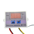 XH-W3001 220V 10A W3001 Digital Temperature Controller - a rectangular white device with a digital display, two blue arrow buttons, and red, black, and yellow wires.