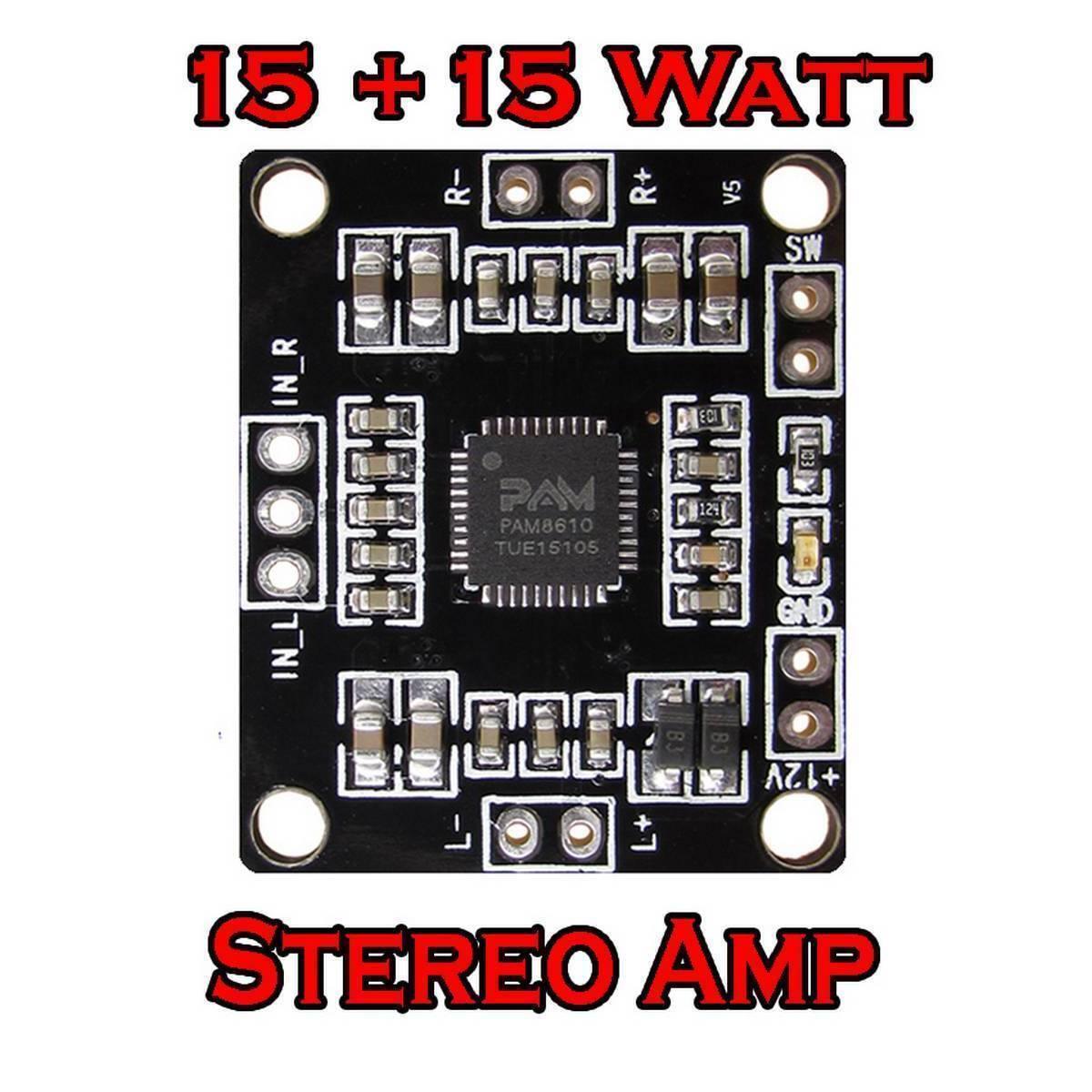 XHM181 Xh M181 PAM8610 12V Dual-channel Stereo Audio Amplifier Board - a black square circuit board featuring a central chip, input pins, and output terminals.