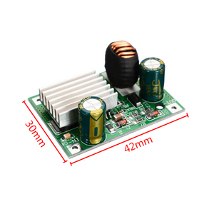 XK-539 5V 3A Buck Converter DC 9V 12V 24V 36V 48V 72V 84V 90V TO 5V 3A Step Down Module Power Supply DC DC Converter Buck Converter Step Up Converte - with a green circuit board, silver heatsink, two electrolytic capacitors, and a copper coil, showing 42mm by 30mm size.
