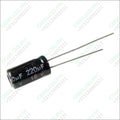 Black cylindrical capacitor with two leads, 220uF 16V electrolytic capacitors