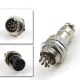 XLR 10 Pin Cable Connector 16mm Chassis Mount 10PIN Plug Adapter - shown in a composite image featuring the male connector, female socket, and side view.