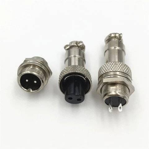 XLR 2 Pin Cable Connector 12mm Chassis Mount - three silver metal circular connectors with two-pin configurations on a plain white background.