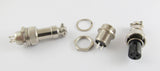 XLR 3 Pin Cable Connector 16mm Chassis Mount 3pin Plug Adapter - shown as a disassembled set of silver metal components on a white background.