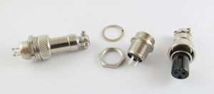 XLR 3 Pin Cable Connector 16mm Chassis Mount 3pin Plug Adapter - shown as a disassembled set of silver metal components on a white background.