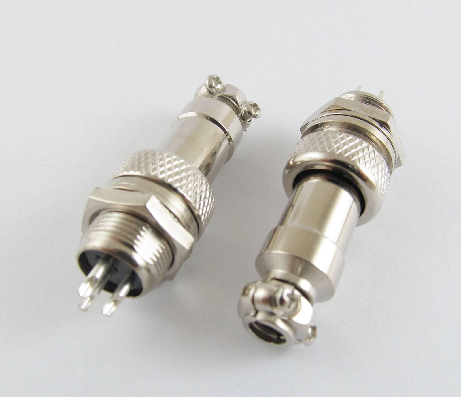 XLR 3 Pins 12mm Audio Cable Connector Chassis Mount 3 Pin Plug Adapter - two silver-coloured metal connectors with cable clamps on a white background.