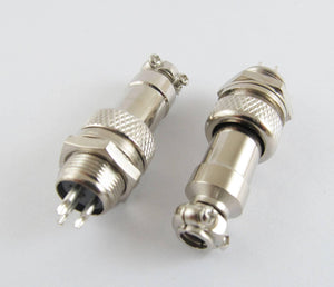 XLR 3 Pins 12mm Audio Cable Connector Chassis Mount 3 Pin Plug Adapter - two silver-coloured metal connectors with cable clamps on a white background.