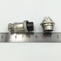 XLR 5 Pin Cable Connector 16mm Chassis Mount 5pin Plug Adapter - shown as a silver metal male plug and female chassis mount connector next to a ruler.