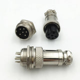 XLR 6 Pin Cable Connector 16mm Chassis Mount 6pin Plug Adapter - a silver metal chassis mount socket and a matching cable plug connector.