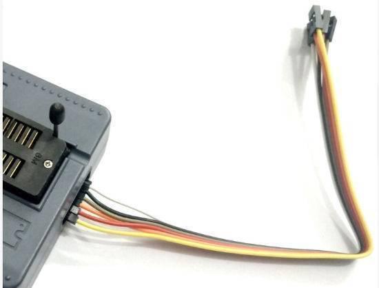 XP8710 Universal Professional Programmer With Over Current Protection - a grey ZIF socket base with a black lever and a multi-coloured ribbon cable with a connector attached.