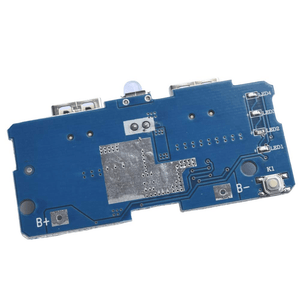 XZX-887Y-1 5V 2A DIY Power Bank Module - the blue circuit board with two USB ports, a button, four LED indicators, and B+/B- battery terminals.