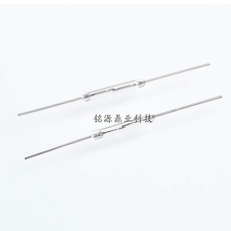 Y213 Reed Switch Magnetic Control Switch 2*14mm Normally Open Magnetic Induction Switch - two clear glass reed switches with silver metal leads extended from both ends on a white background.