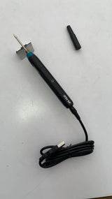 Yaxun USB Cordless Soldering Iron | Portable Wireless Electric Tool - with a black handle, metal tip, small stand, and a detached black cap, connected to a USB cable.