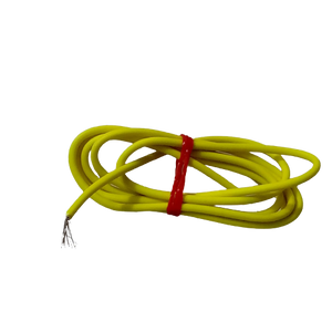 Yellow 1m Solderable Wire Hard Wires For Wiring Jumper Wire Wiring Cable - a coiled length of yellow insulated wire bound by a red plastic tie.
