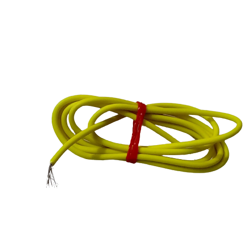 Yellow 1m Solderable Wire Hard Wires For Wiring Jumper Wire Wiring Cable - a coiled length of yellow insulated wire bound by a red plastic tie.