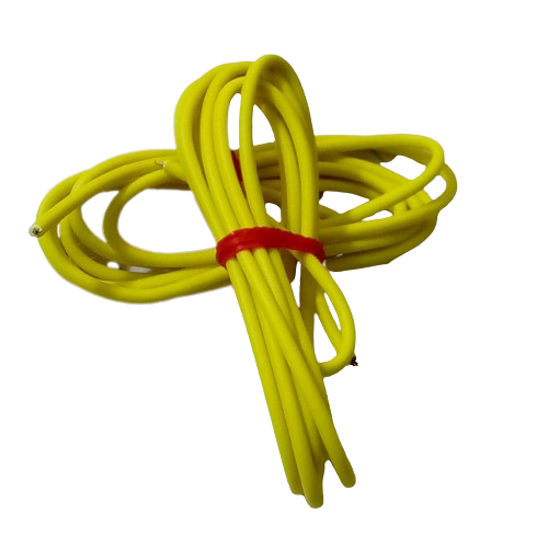 Yellow 1m Solderable Wire Hard Wires For Wiring Jumper Wire Wiring Cable - shown as a coiled length of yellow wire secured with a red plastic tie.