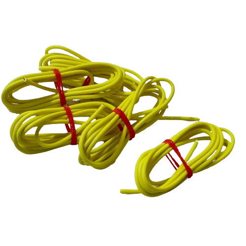 Yellow 1m Solderable Wire Hard Wires For Wiring Jumper Wire Wiring Cable - shown as several individual coils of yellow wire secured with red plastic ties.