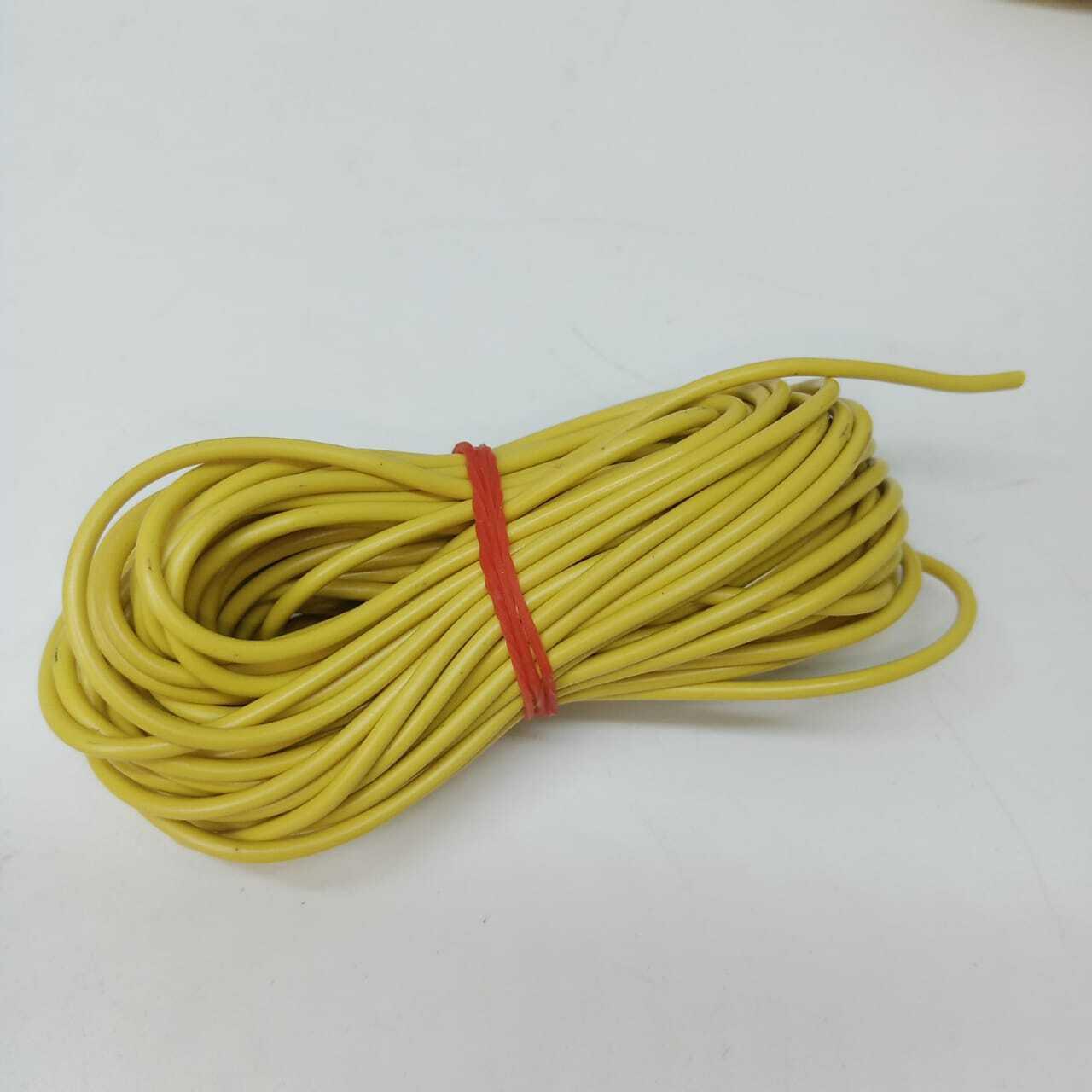 Yellow Solderable Wire Flexible Wires For Wiring Jumper Wire Wiring Wire , Wiring Cable - shown as a single coil of flexible yellow cable secured with a red plastic tie against a plain white background.