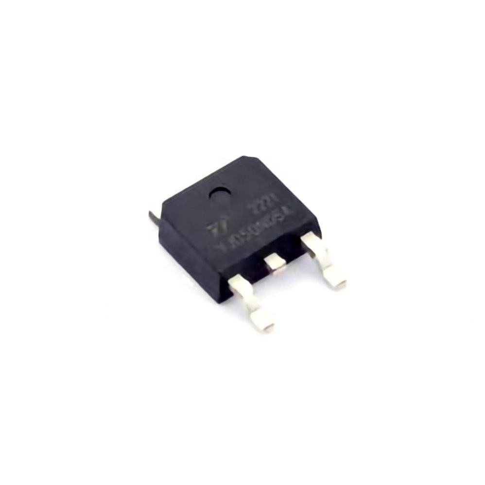 YJD50N06A N-Channel Power MOSFET 60V 50A (TO-252 Package) - a black electronic component in a TO-252 package with three metal pins, viewed from an angled perspective.