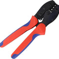 YTH-2546B Solar Crimper MC3 MC4 Crimping Tool - a black metal crimping head with multiple slots and red and blue ergonomic plastic handles.