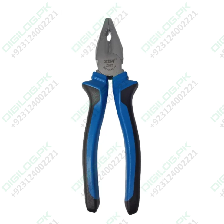 YTH-Z022 8 Inch 200mm Electric Pliers - shown as a studio shot of a metal tool with blue and black rubberized handles.