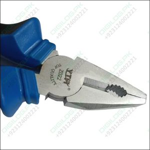 YTH-Z022 8 Inch 200mm Electric Pliers - a close-up of the metal head and blue rubber handles, showing the YTH brand and Z022 model number engraved.