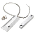 YZIF Wired Metal Door Magnetic Contact Sensor Detector - Garage Warehouse Security Magnetic Switch Alarm - a silver metal switch with a flexible conduit, a magnetic bar, and four mounting screws.