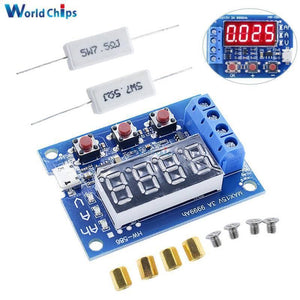 ZB2L3 / HW-586 HW586 Battery Capacity Tester External Load Discharge Type Module - with two white resistors, four screws, and four brass standoffs, plus an inset showing the active display.