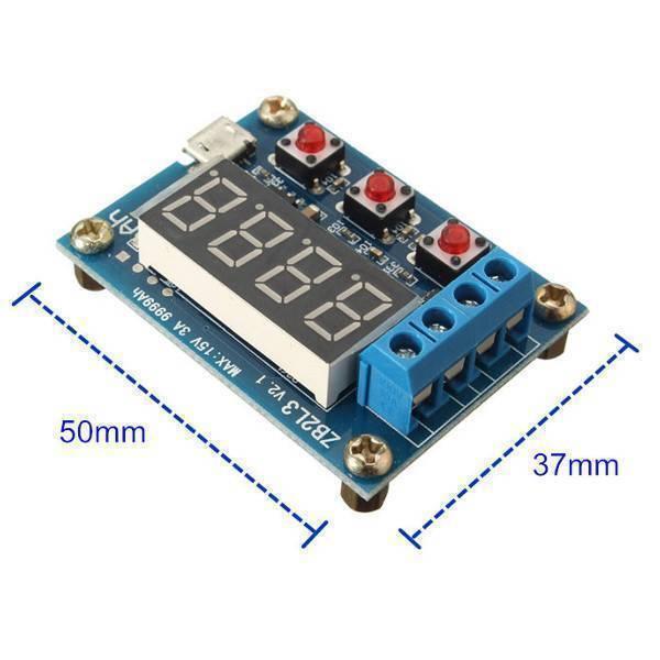 ZB2L3 / HW-586 HW586 Battery Capacity Tester External Load Discharge Type Module - with a blue circuit board, a four-digit LED display, three red buttons, a micro-USB port, and screw terminals.