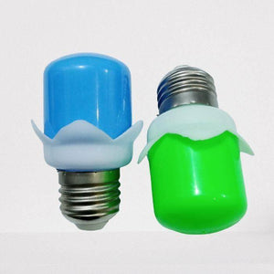 Zero Watt LED Blub Mix Colour - two small bulbs with E27 screw bases, one with a blue top and one with a green top, both featuring white collars.