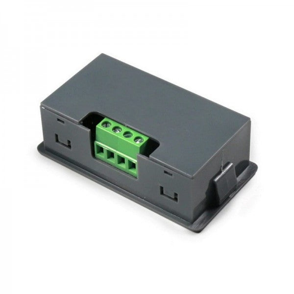 ZK-PP2K PWM DC Motor Tester – 8A Controller, Dual Mode, 5–30V DC, Adjustable Frequency & Duty Cycle - a grey rectangular controller showing the rear side with a green four-pin terminal block connector.