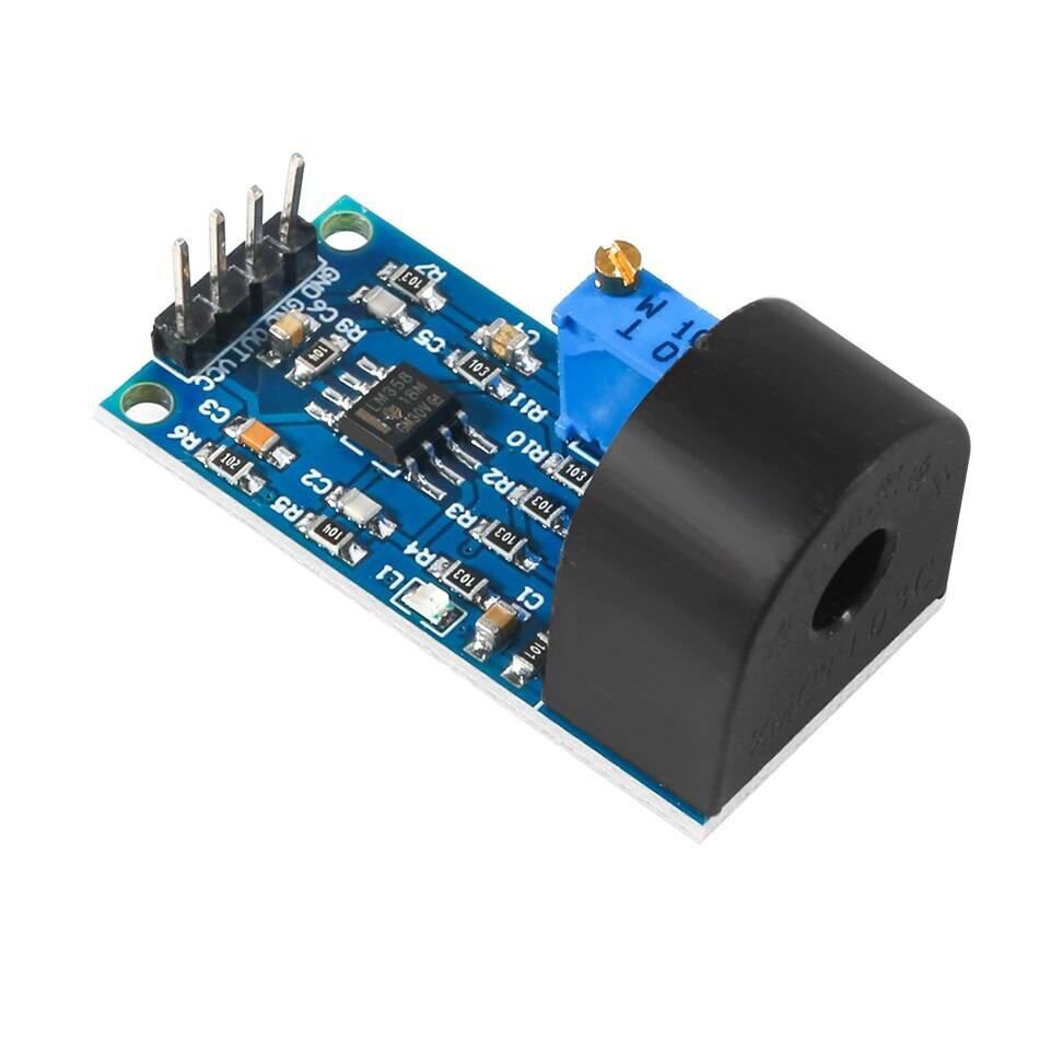 ZMCT103C 5A Range Single Phase AC Active Output Onboard Precision Micro Current Transformer Module Current Sensor For Arduino - a blue PCB, a black current transformer, a blue potentiometer, and a four-pin header connector.