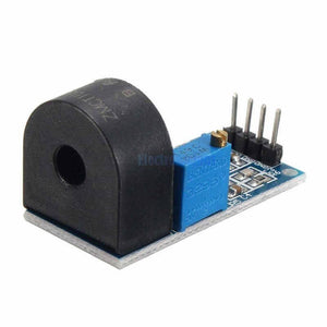 ZMCT103C 5A Range Single Phase AC Active Output Onboard Precision Micro Current Transformer Module Current Sensor For Arduino - a black circular transformer, a blue potentiometer, and a four-pin header on a blue circuit board.